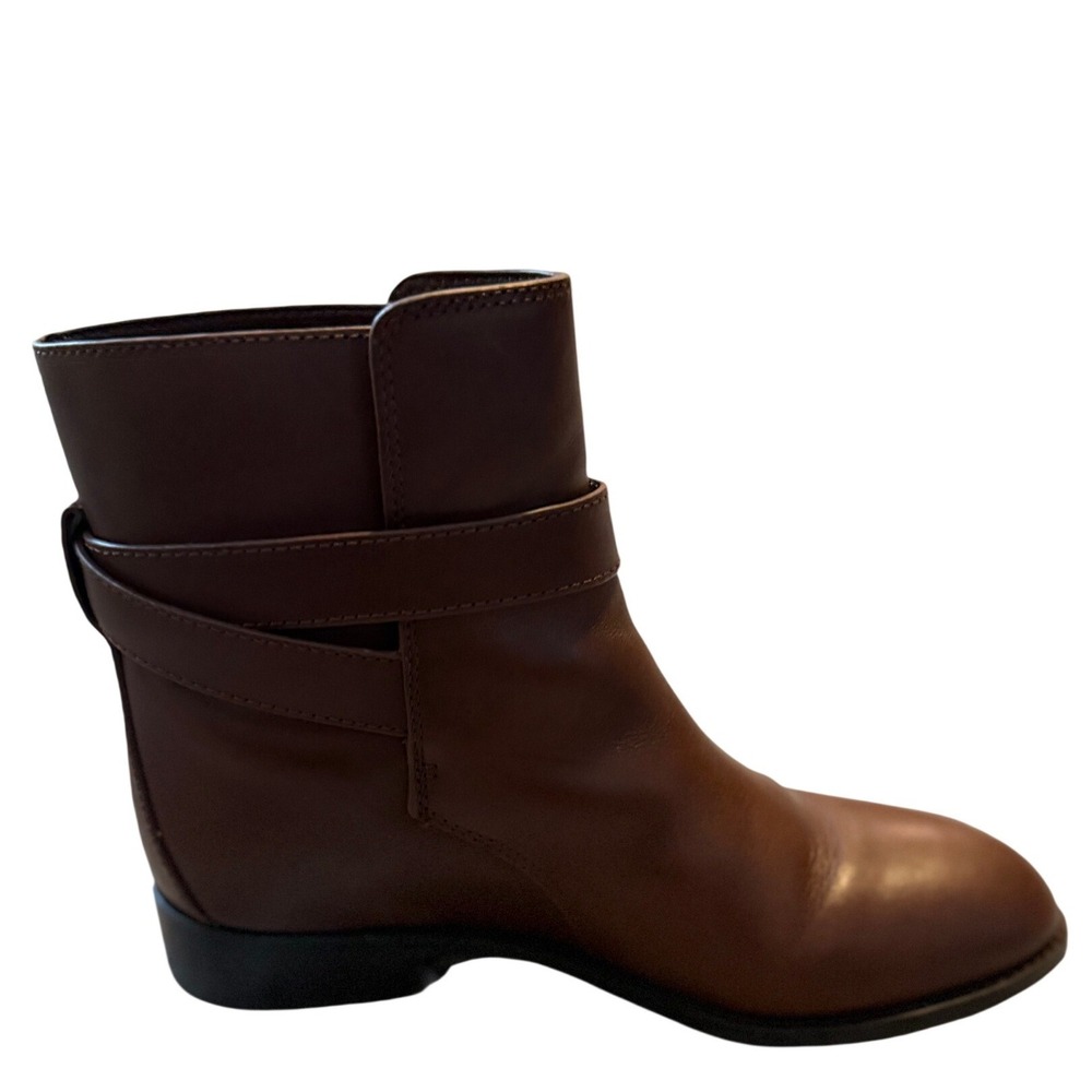 Tory Burch Brooke Brown Calf Leather Ankle Bootie Gold Logo Womens 7 - Picture 13 of 14